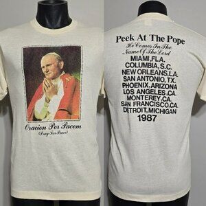 Vintage 80s Pope John Paul II T-Shirt L 1987 Peek At The Pope Tour USA Tee Top